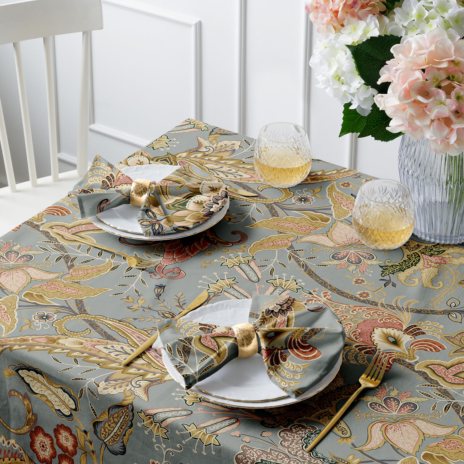 Комплект скатерть рогожка 150х220 + 6 салфеток 32х32 "Mia Cara" рис 30493-3 Paradise