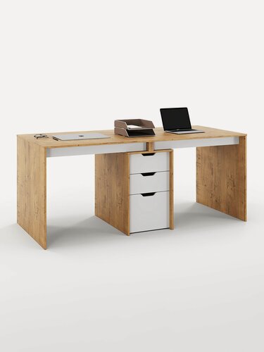 Изображение товара Есэндвич Grand Лаворо Стол письменный для двоих с ящиками Grand Лаворо 180х75х80 см (Дуб бунратти/Белый)