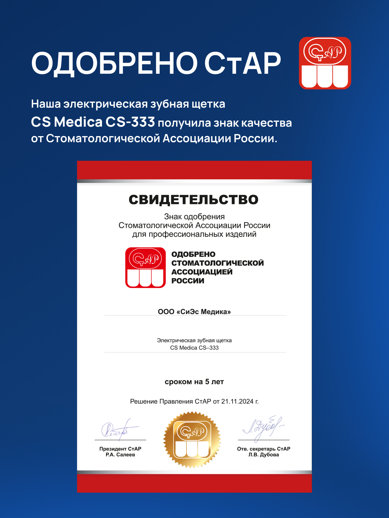 Изображение Электрическая звуковая зубная щётка CS Medica Technology CS-333-BK, синяя, 3 режима, таймер, футляр