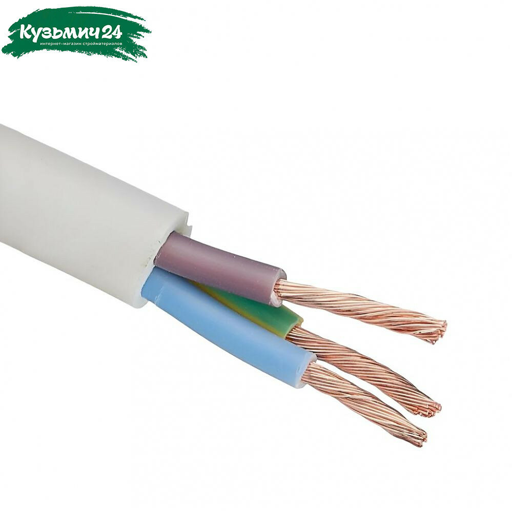 Провод силовой ПВС Москабель 3х6 кв. мм установочный белый длина 1 метр