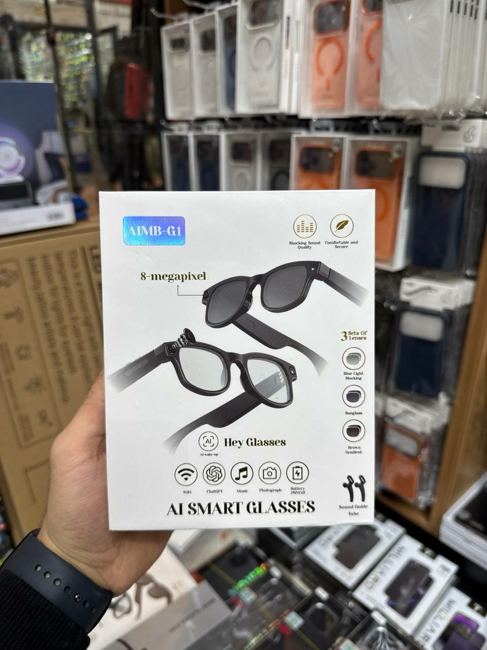 Умные очки AIMB-G1 – Очки с камерой Full HD, видеозапись, стильный черный цвет