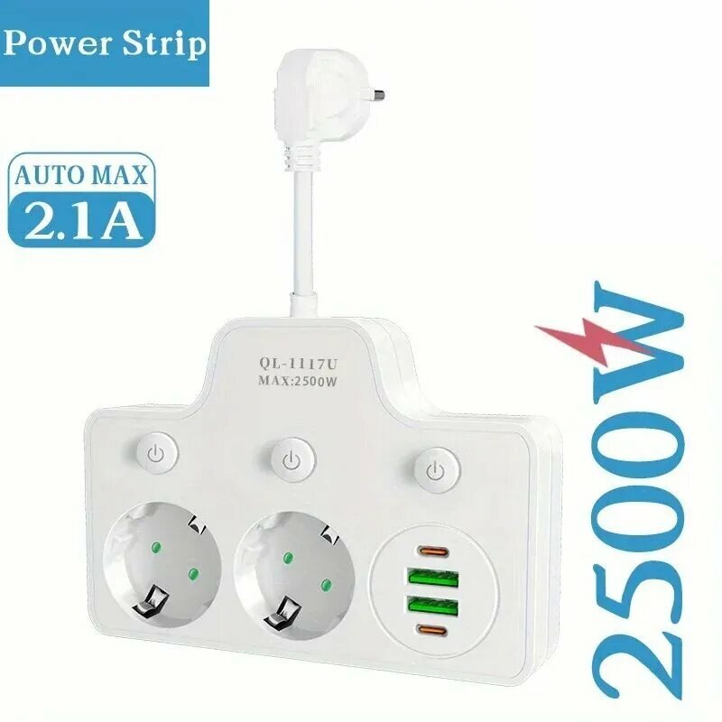2 розетки с 2.1A 2 USB 2 порта типа C электрический розетка 8 см расширения