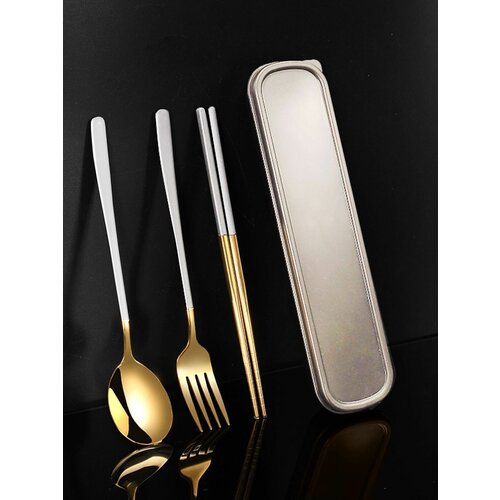 Набор столовых приборов с палочками для суши и роллов, металлические, цвет: белый с золотом