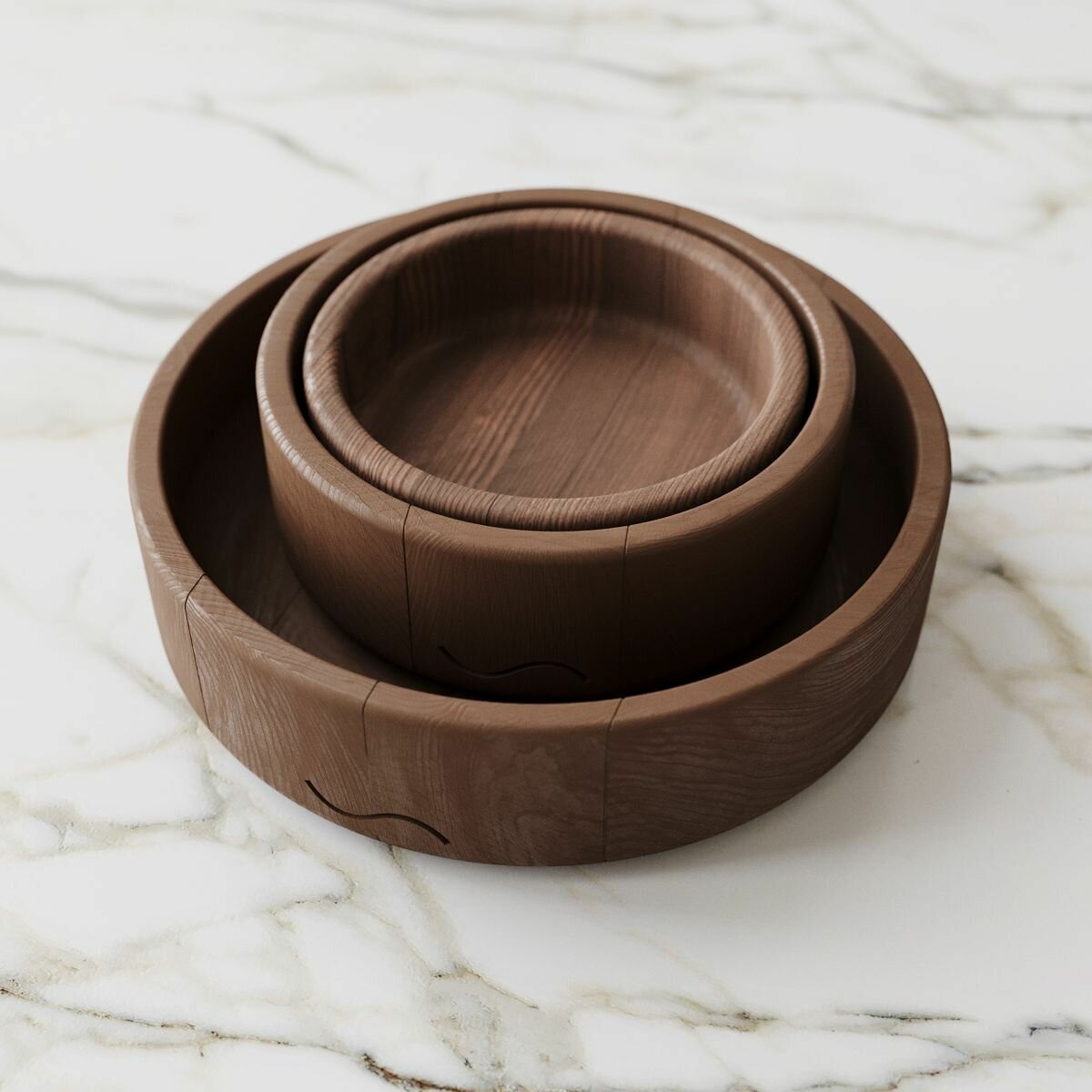 Набор для кухни из дерева (миска, солонка и сервировочная тарелка), бук, цвет орех - фотография № 3