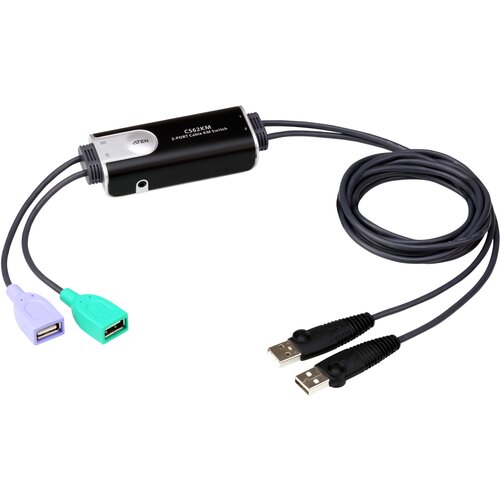 Переключатель, электрон, KVM+Audio, 1 user USB+VGA => 2 cpu USB+VGA, со встрШнурами USB 2x1.2м, 2048x153KVM-переключатель ATEN CS62KM [CS62KM-AT] кабельный, 2 порта, USB, функция Boundless Switching ATEN CS62KM kvm переключатель aten us3312 us3312 at