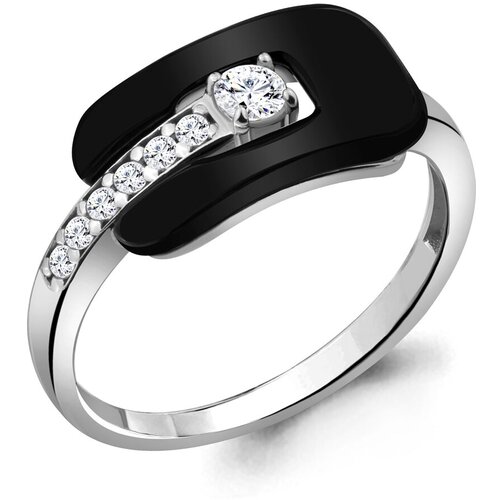 фото Серебряное кольцо aquamarine а68799а с фианитом и керамикой, размер 17,5 diamant-online