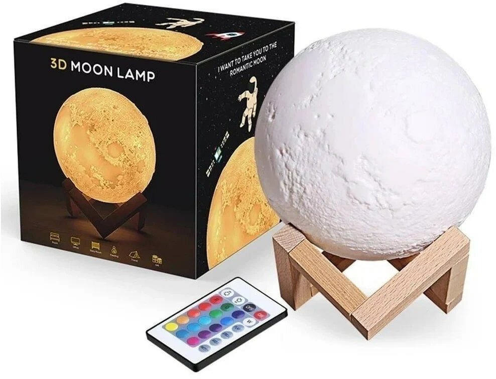 Светильник-ночник 3D-шар Луна на деревянной подставке с пультом управления, 15 см - фотография № 2