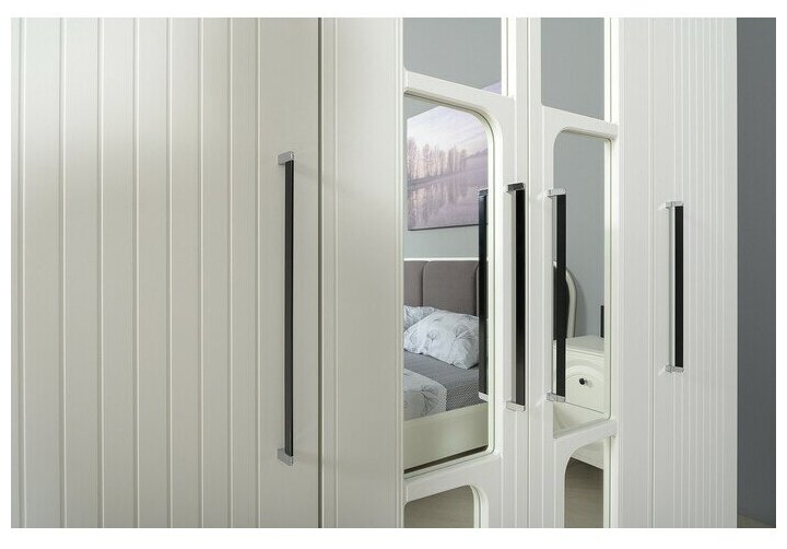 Шкаф для одежды 4-х створчатый с зеркалами Валенсия, цвет белый шагрень, ШхГхВ 168х54,2х225,3 см. - фотография № 5