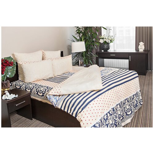 Постельное бельё/евро/комплект/простынь 220х240/пододеяльник 200х220/наволочки 70х70/поплин/Ночь Нежна бежевый, размер евростандарт