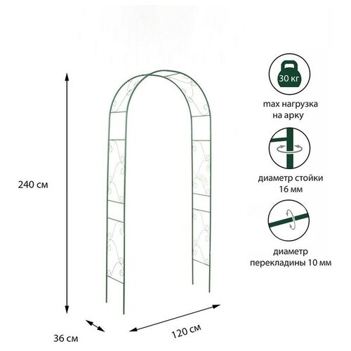 Арка садовая, разборная, 240 x 120 x 36 см, металл, зелёная, Вьюнок арка садовая разборная 240 × 120 × 36 см разборная металл зелёная