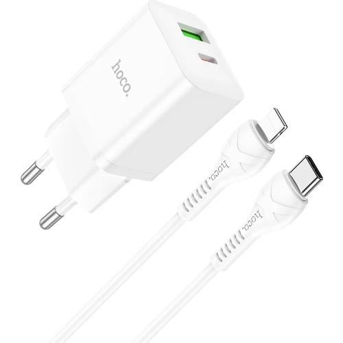 Сетевое зарядное устройство Hoco N28 + кабель Type-C на Lightning, белый сзу hoco n28 founder usb c pd20w usb qc3 0 с кабелем type c lightning белый