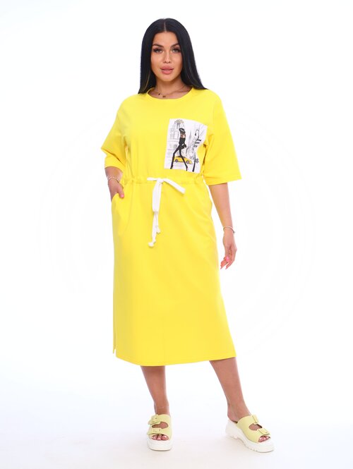 Платье-футболка mojersey, оверсайз, макси, карманы, размер M (46), желтый