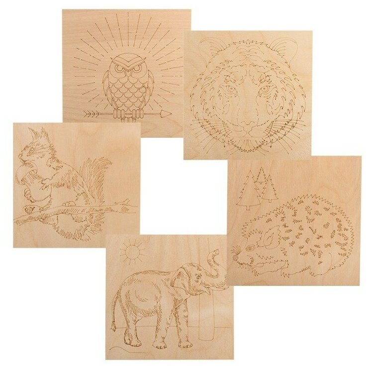 Оригинальный набор досок для выжигания REXANT "Животные" с разными рисунками (в комплекте 5 шт)