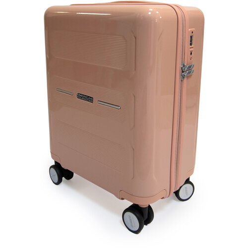 фото Чемодан american tourister, поликарбонат, ребра жесткости, износостойкий, 34 л, размер s, бежевый