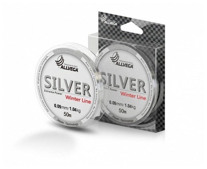 Леска монофильная ALLVEGA "Silver" 50м 0,09мм, 1,04кг, серебристая