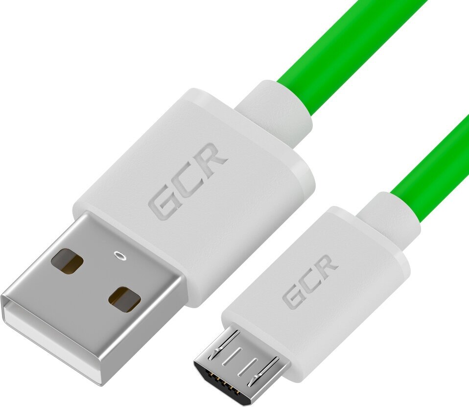 Кабель Greenconnect 0.3 м (GCR-53282) GCR QC Кабель 0.3m MicroUSB, быстрая зарядка, зеленый TPE, белые коннекторы, 28/22 AWG, GCR-53282 GCR-53282