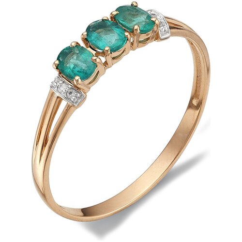 фото Алькор кольцо с изумрудами, бриллиантами из красного золота 11263-101, размер 17.5