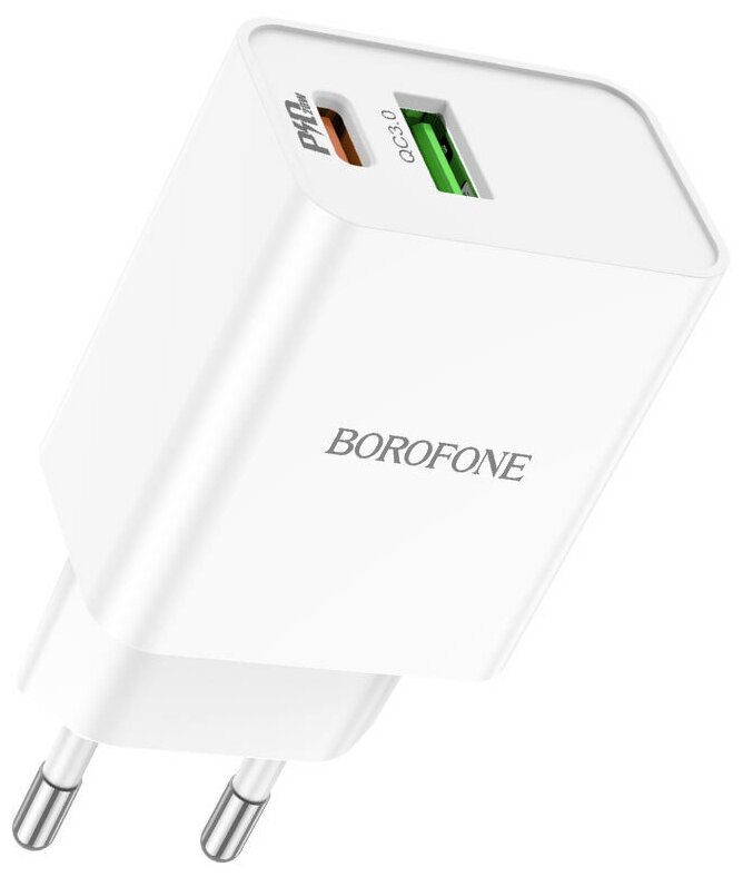 Сетевое зарядное устройство СЗУ USB+PD 3.0A BA69A Borofone с кабелем Type-C /Type-C , белый