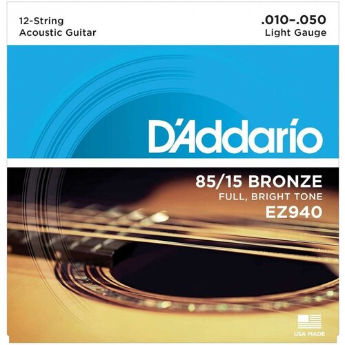 Струны для 12-струнной акустической гитары D'Addario EZ940 струны для альта daddario j910 lm