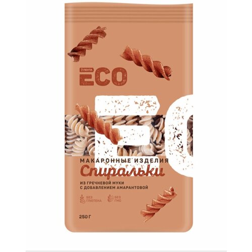 Макароны безглютеновые лента ECO Спиральки, из гречневой муки, 250 г - 5 шт.