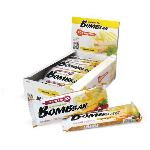 Протеиновый батончик BOMBBAR Natural Bar, 60 г, лимонный торт энергетический батончик bombbar natural bar 60 г лимонный торт