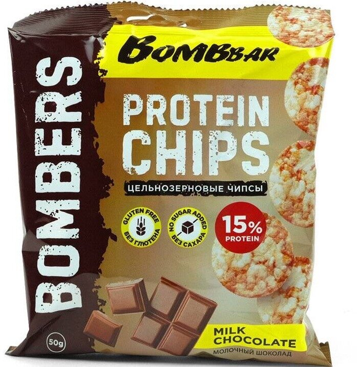 Чипсы Bombbar Protein Chips 50 г, Молочный шоколад