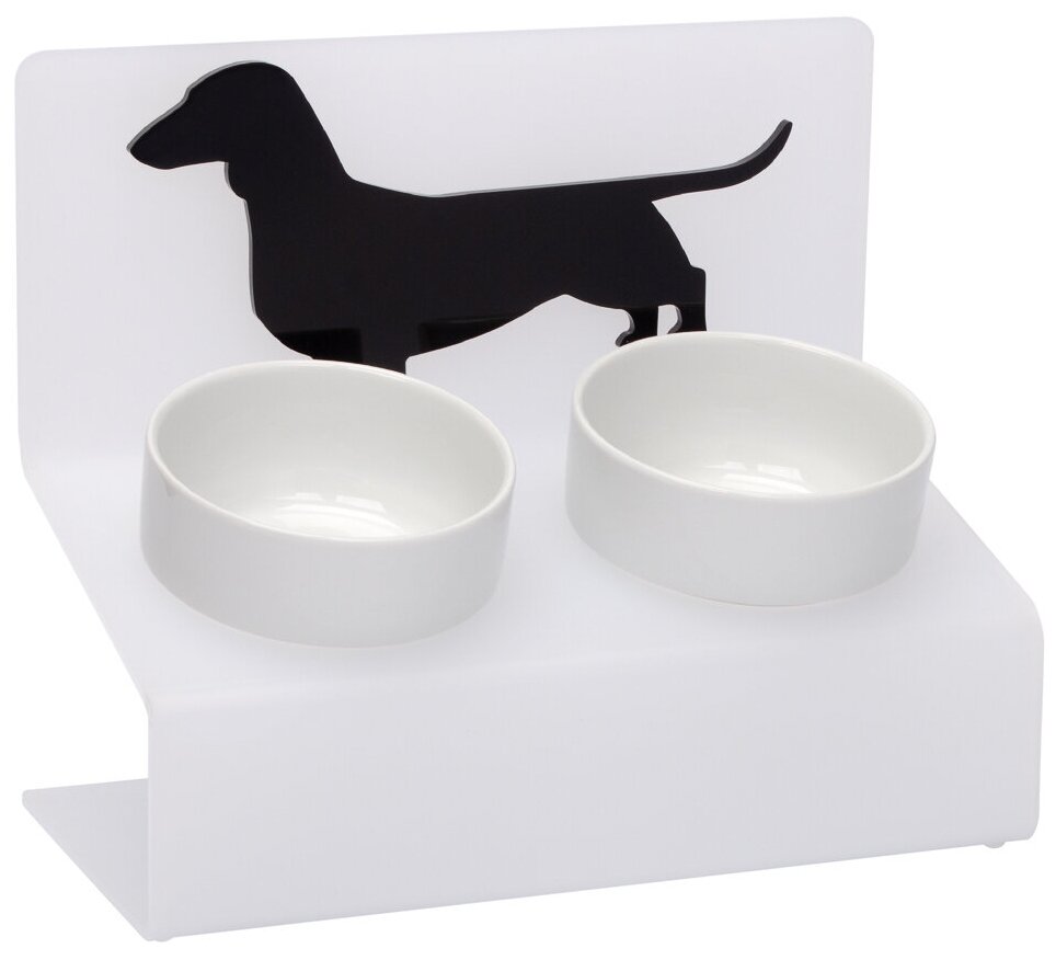 Миска для собак на подставке с наклоном Artmiska "Такса" XS двойная 2x360 мл, белая