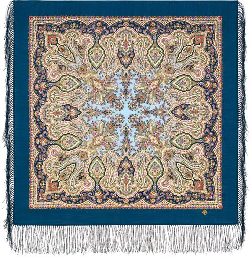Платок Павловопосадская платочная мануфактура, 89х89 см, бежевый, синий