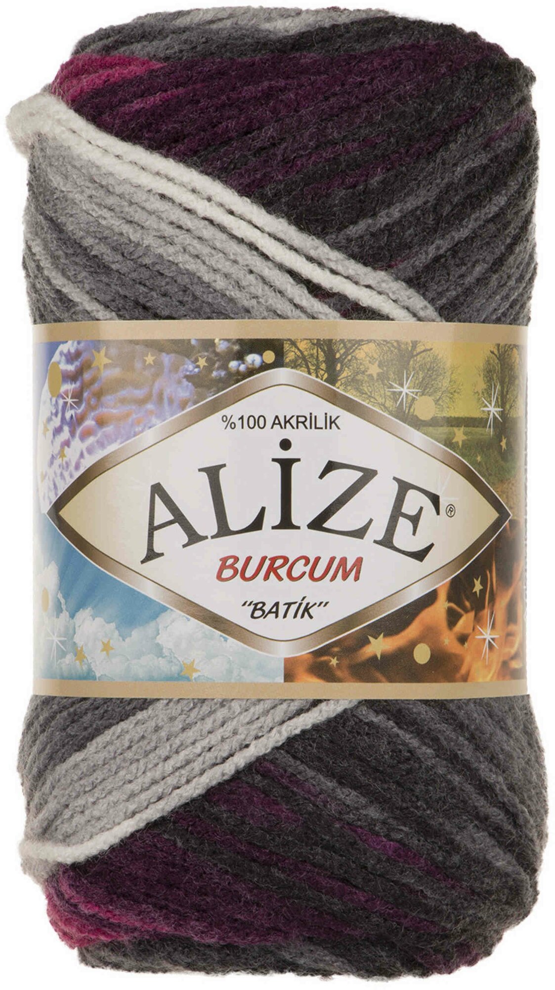 Пряжа Alize Burcum Batik белый-серый-фуксия (4202), 100%акрил, 210м, 100г, 1шт