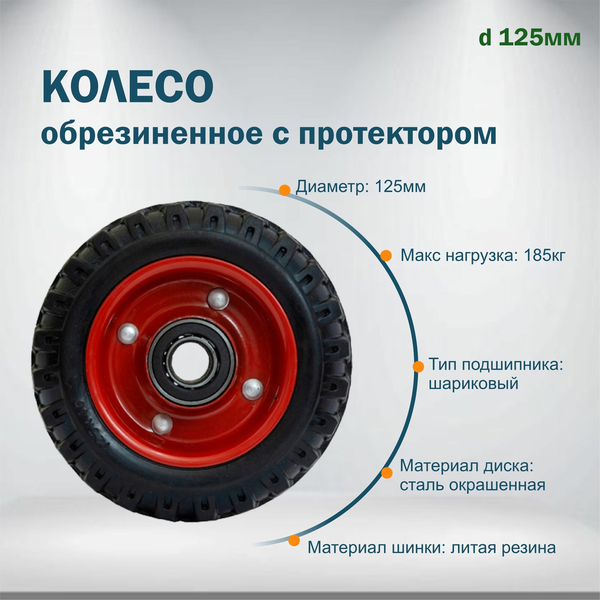 Колесо обрезиненное с протектором 125 мм - фотография № 1