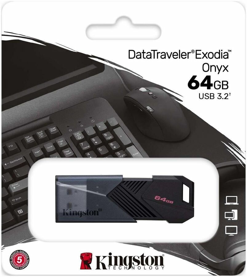 Флешка USB Kingston DataTraveler Exodia Onyx DTXON/64GB 64ГБ, USB3.2, черный