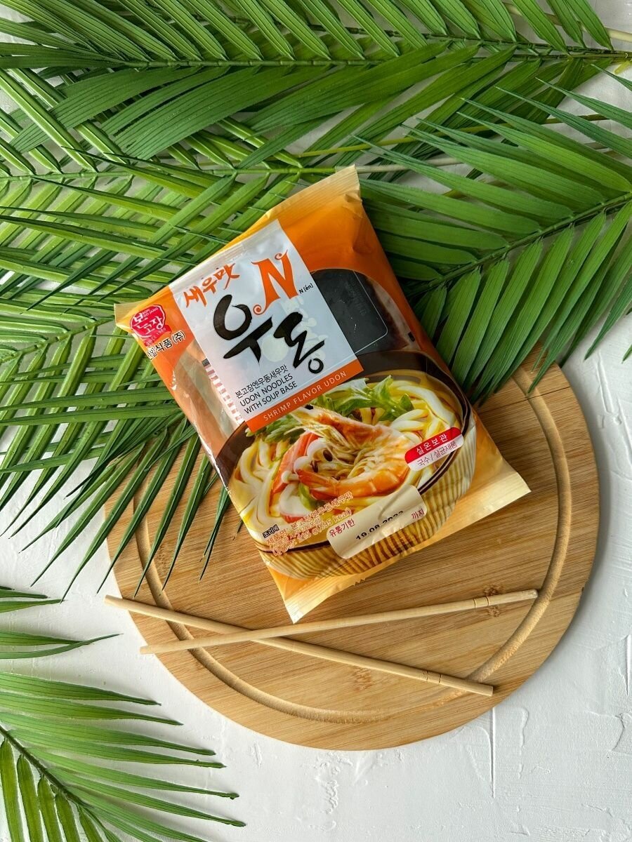 Корейская лапша удон SHRIMP FLAVOR UDON креветка и кальмар - фотография № 1