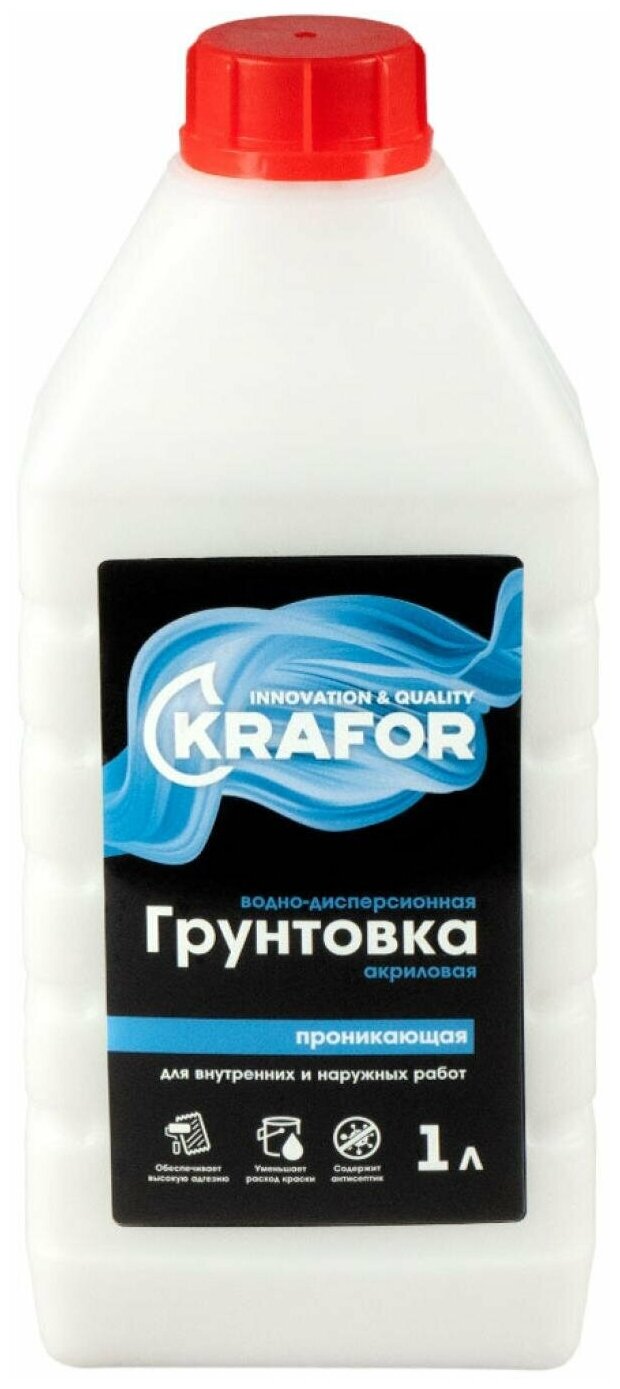 Грунтовка проникающая для наружных и внутренних работ Krafor, 1 л - фотография № 2