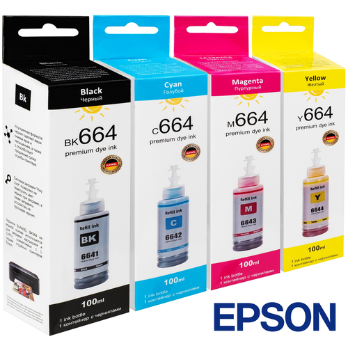 Чернила краска для принтера EPSON 664, набор 4х100 мл чернила для epson 664 bkcmy набор 4 штуки для принтеров l серии