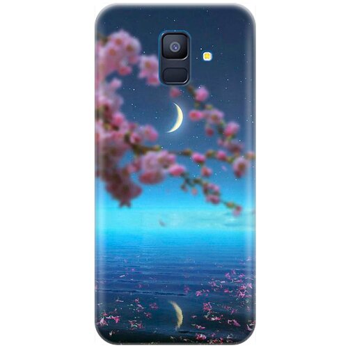 фото Ультратонкий силиконовый чехол-накладка для samsung galaxy a6 (2018) с принтом "месяц и сакура" gosso