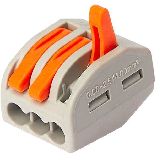 Клемма на 3 провода Electrovolt 222-413 0,08-(2,5)4 кв. мм с рычажками без пасты (5 шт.)