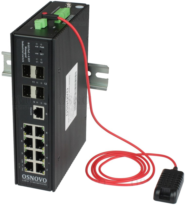 Устройство OSNOVO Промышленный гигабитный L2+ коммутатор HiPoE на 12 портов 1 *10/100/1000B-T с PoE BT, 7 *10/100/1000B-T с PoE, 4*SFP 1000Base-X
