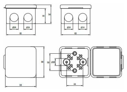 Коробка распределительная ОП 80х80х40мм IP44 6 каб. ввод, DKC 53700 (1 шт.)