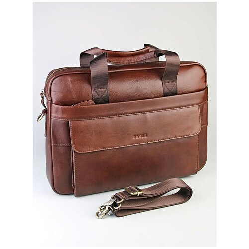 Портфель Adaf, натуральная кожа, на молнии, с плечевым ремнем, для мужчин, коричневый