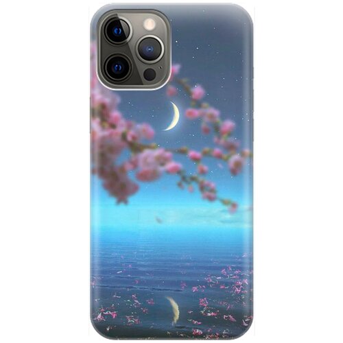 фото Ультратонкий силиконовый чехол-накладка для apple iphone 12 pro max с принтом "месяц и сакура" gosso