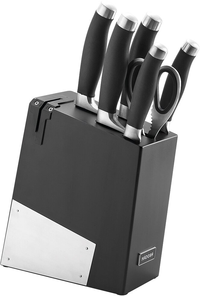 Набор из 5 кухонных ножей ножниц и блока для ножей с ножеточкой NADOBA RUT (722716)