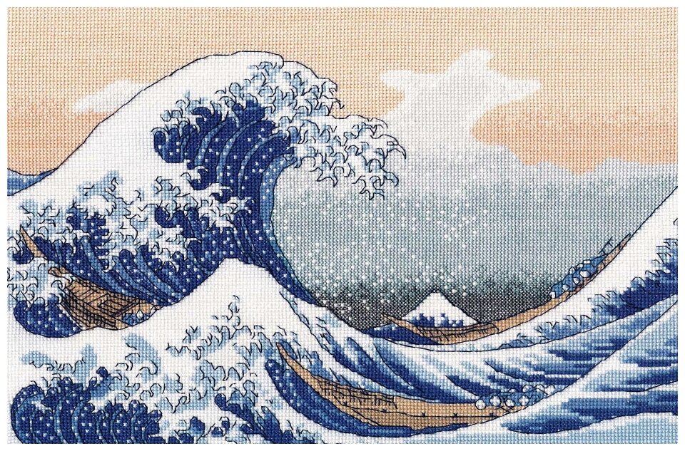 Большая волна в Канагаве #1255 Овен Набор для вышивания 30 × 20 см Счетный крест