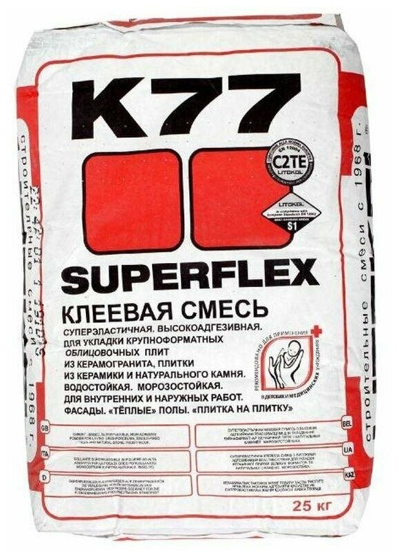 Клей для плитки и камня Litokol Superflex K77 серый 18 л 25 кг