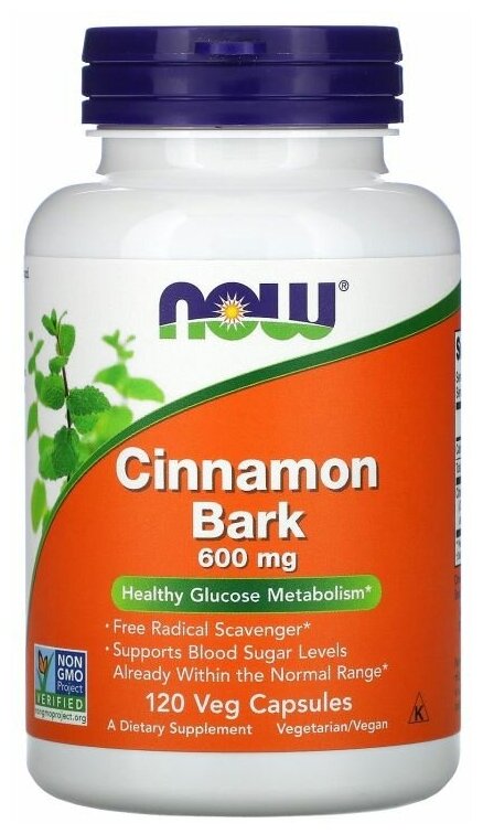 NOW Cinnamon Bark (Кора корицы) 600 мг 120 вег капсул, срок годности 09/2024