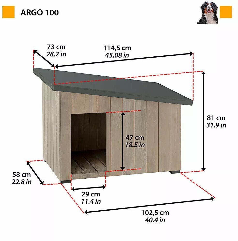 Ferplast будка ARGO 100 для собак, дерево (114х73х81 см) - фото №5