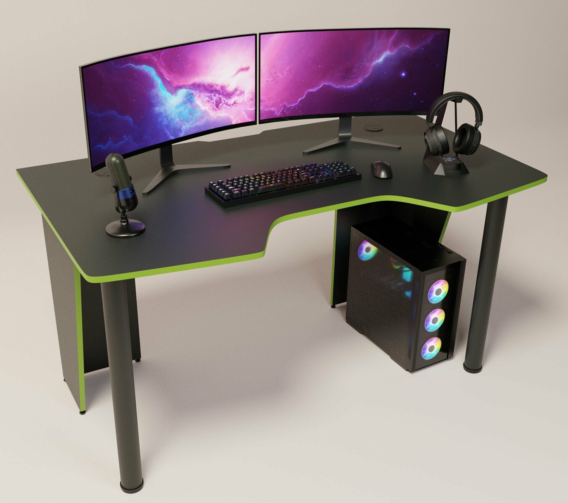 Игровой компьютерный стол FPS 140х78х73 Черно-зеленый