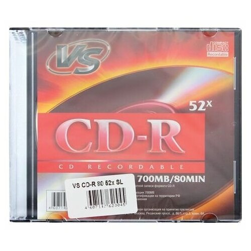 Диск CD-R VS 700Mb 52x Slim Case VSCDRSL01 (ш/к - 20038) диск cd r verbatim 700mb 52x datalife jewel case 10шт 43327