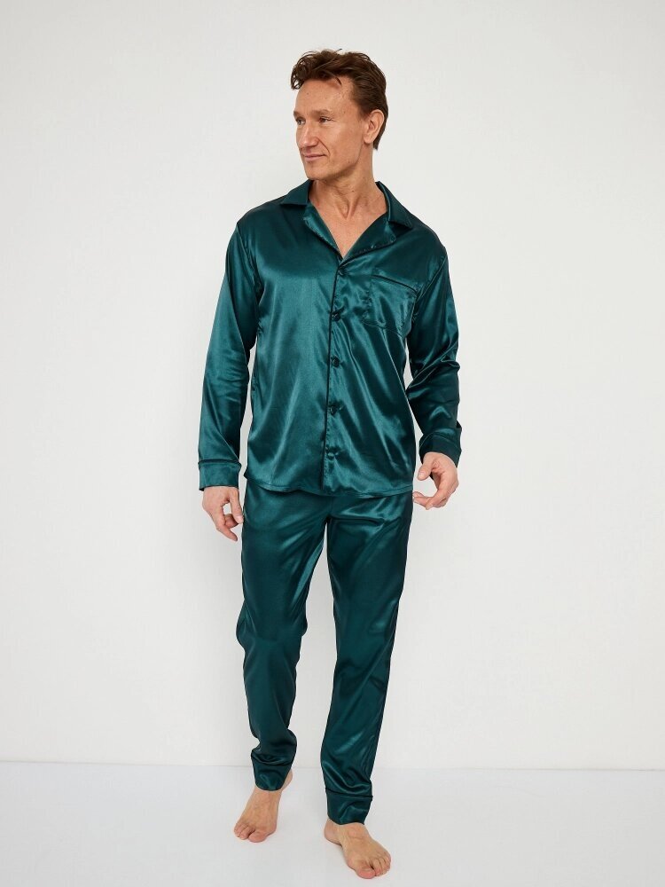 Пижама Малиновые сны, карманы, размер 52, зеленый - фотография № 2