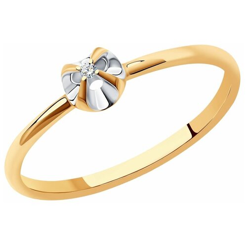 Кольцо помолвочное SOKOLOV, красное, комбинированное золото, 585 проба, бриллиант, размер 15 кольцо из золота с бриллиантом 11 01440 1000 размер 17 мм