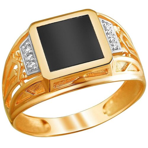 фото Эстет кольцо с фианитами и ониксом из красного золота 01т4111712-1, размер 18.5